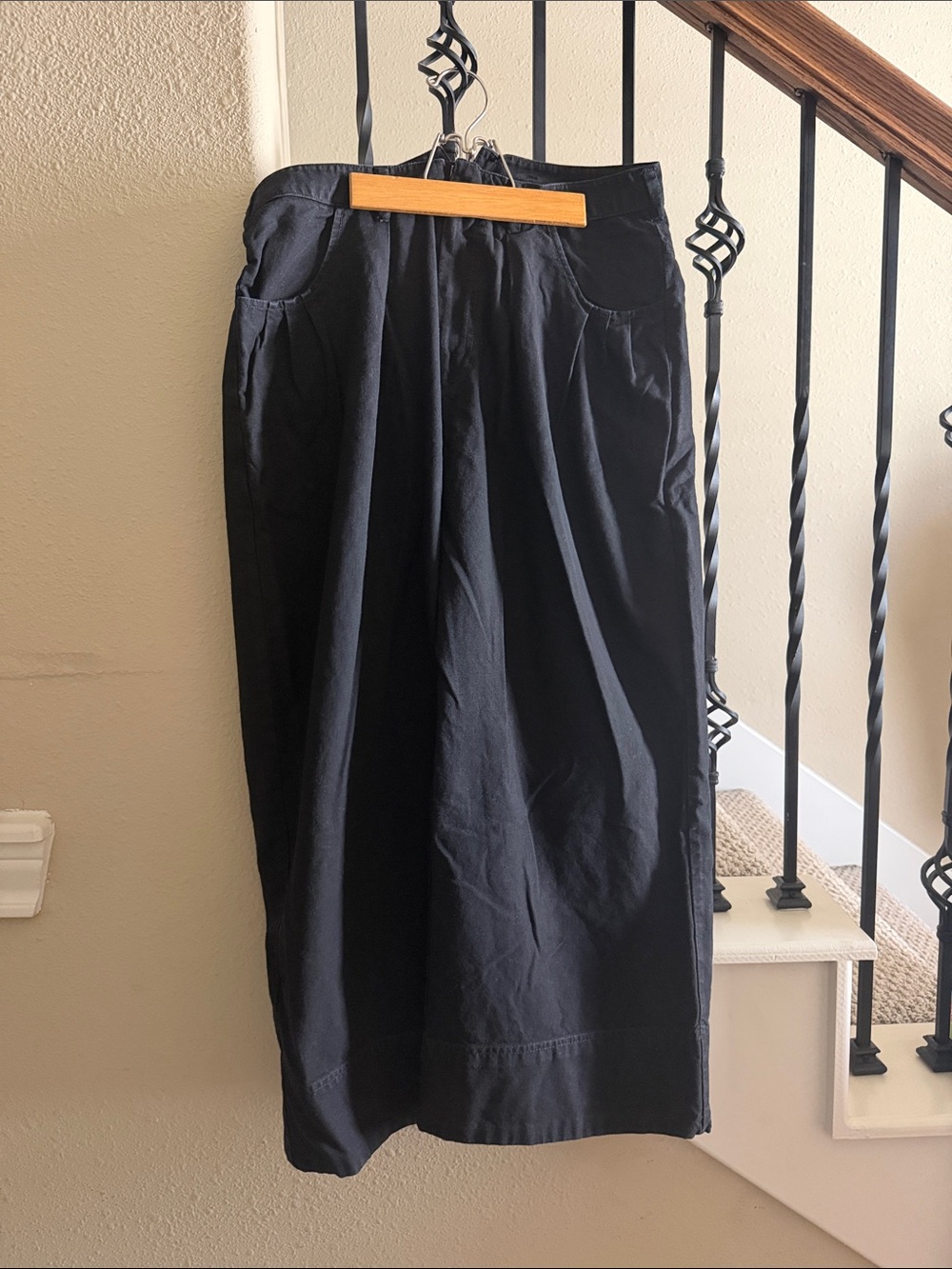 Free People Sz L (8-10) Black Pleated High Waist Wide Leg Pants